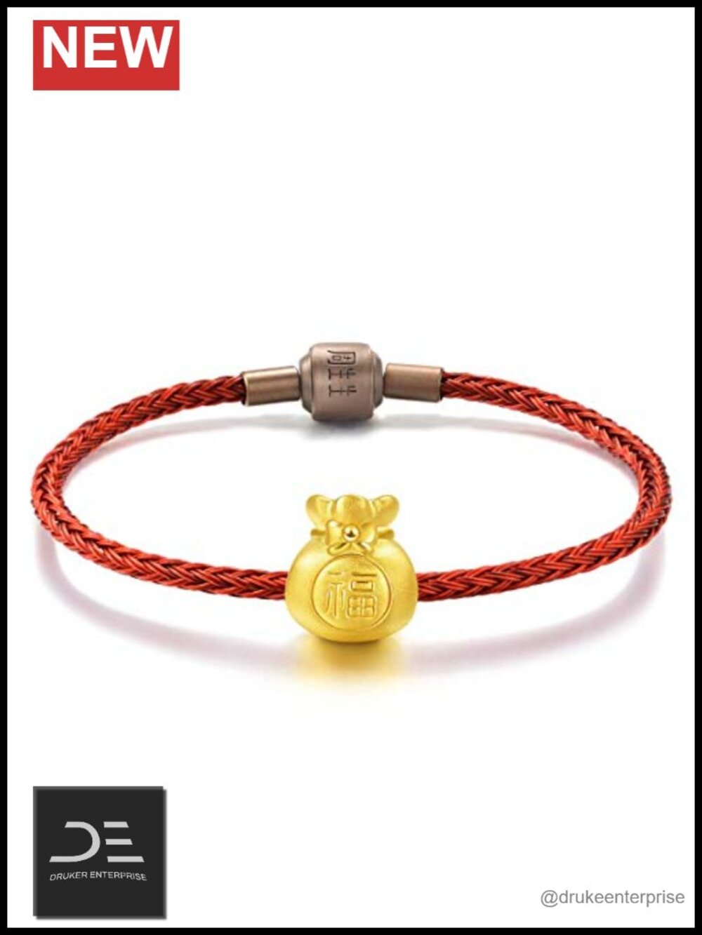24K Solid Gold Charm Bracelet, 999 Fortune Bag, Handcrafted, Women's Link